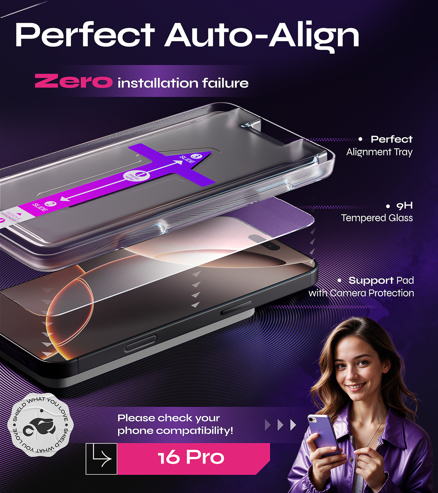 Defenslim iPhone 16 Pro Screen Protector [2-Pack] with Easy Auto-Align Install Kit