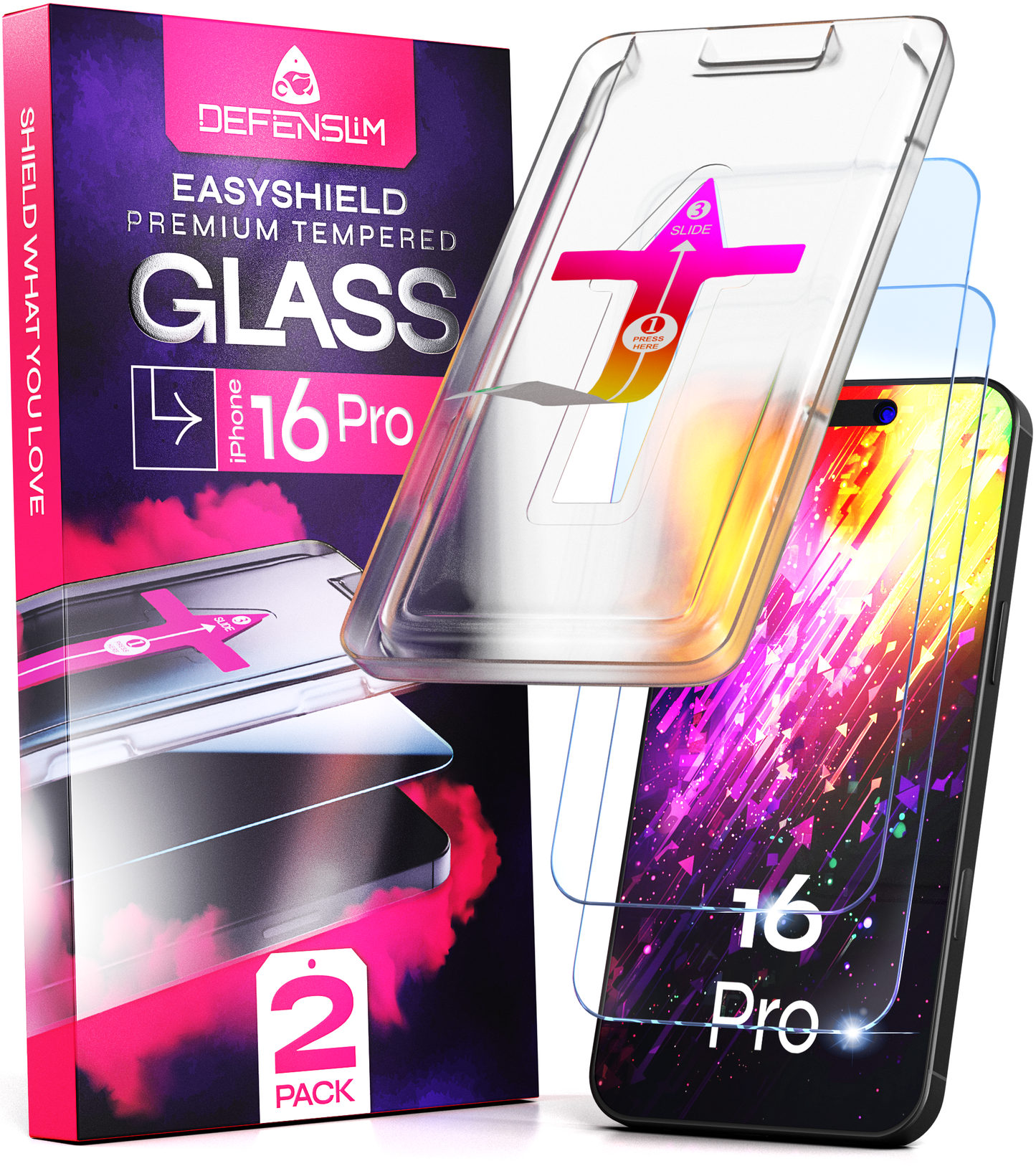 Defenslim iPhone 16 Pro Screen Protector [2-Pack] with Easy Auto-Align Install Kit