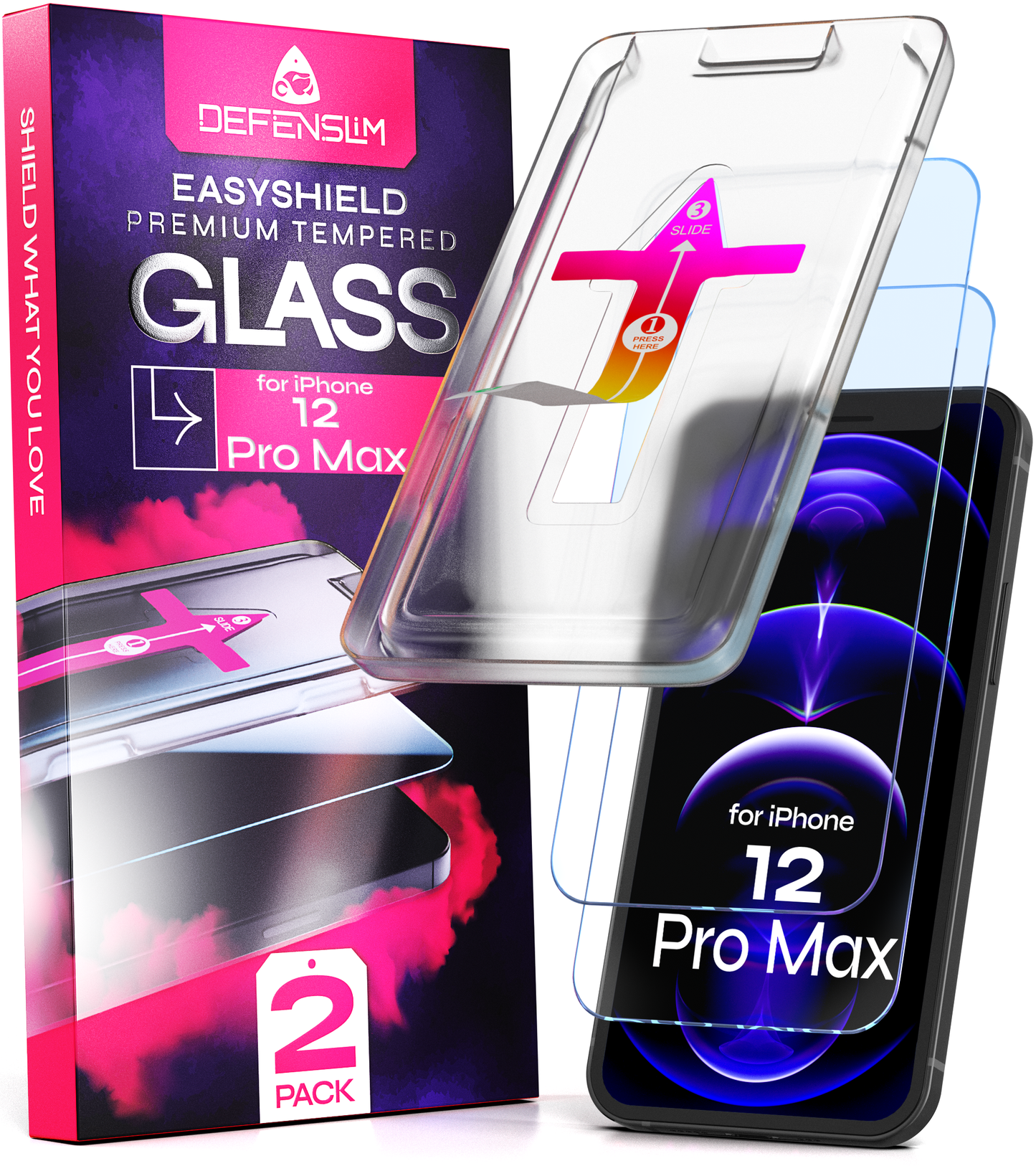 Defenslim iPhone 12 Pro Max Screen Protector [2-Pack] with Easy Auto-Align Install Kit