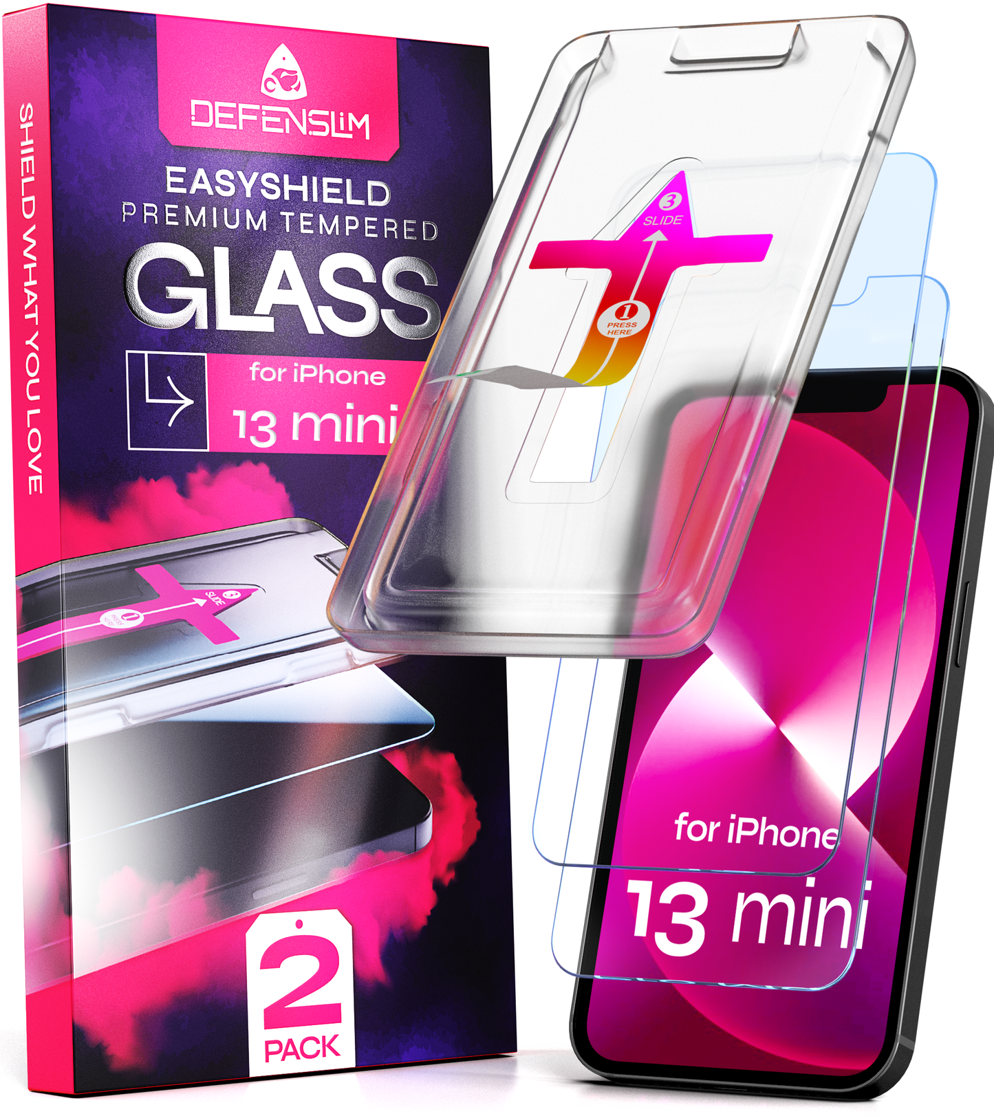 Defenslim iPhone 13 mini Screen Protector [2-Pack] with Easy Auto-Align Install Kit