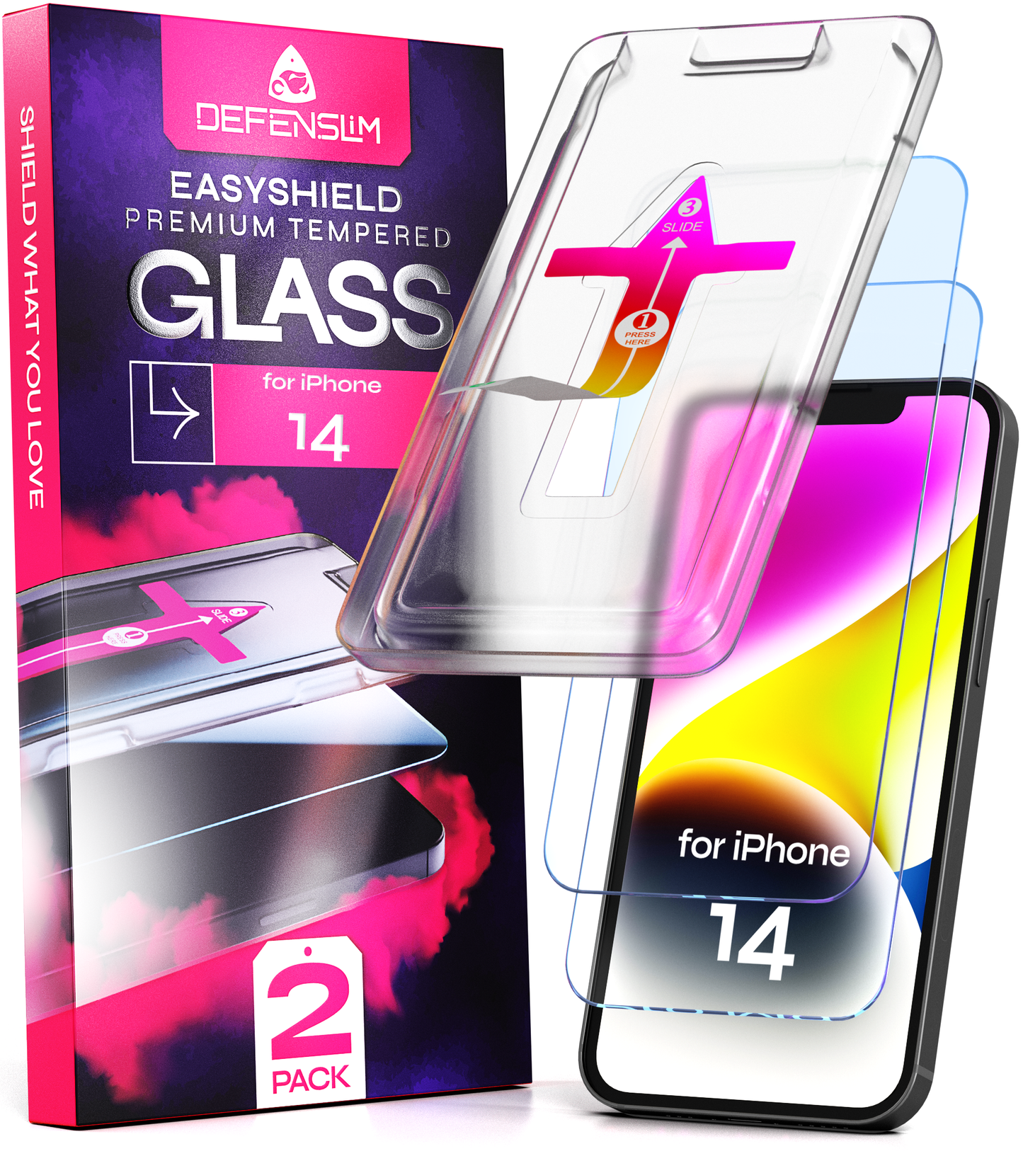 Defenslim iPhone 14 Screen Protector [2-Pack] with Easy Auto-Align Install Kit