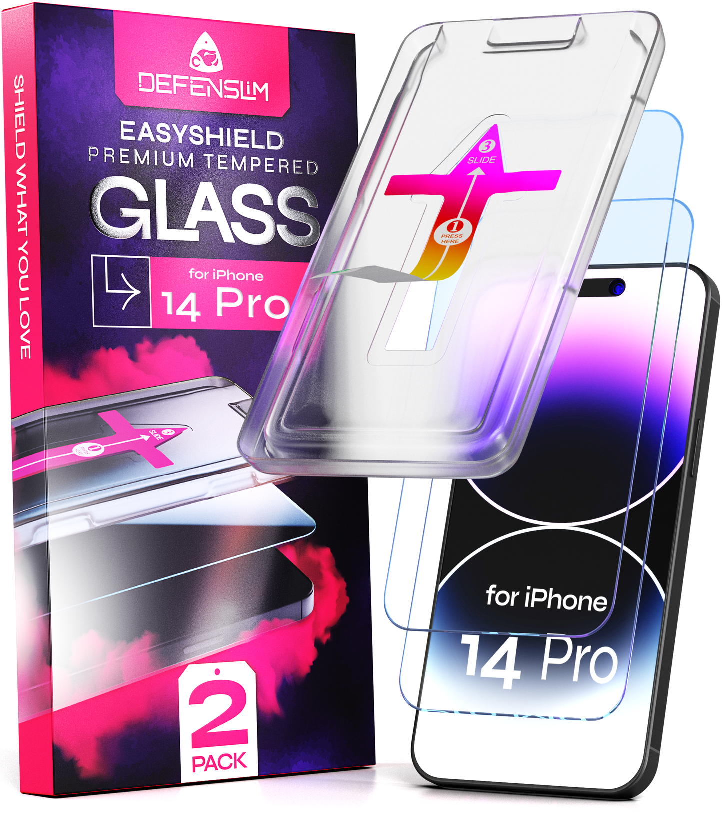 Defenslim iPhone 14 Pro Screen Protector [2-Pack] with Easy Auto-Align Install Kit