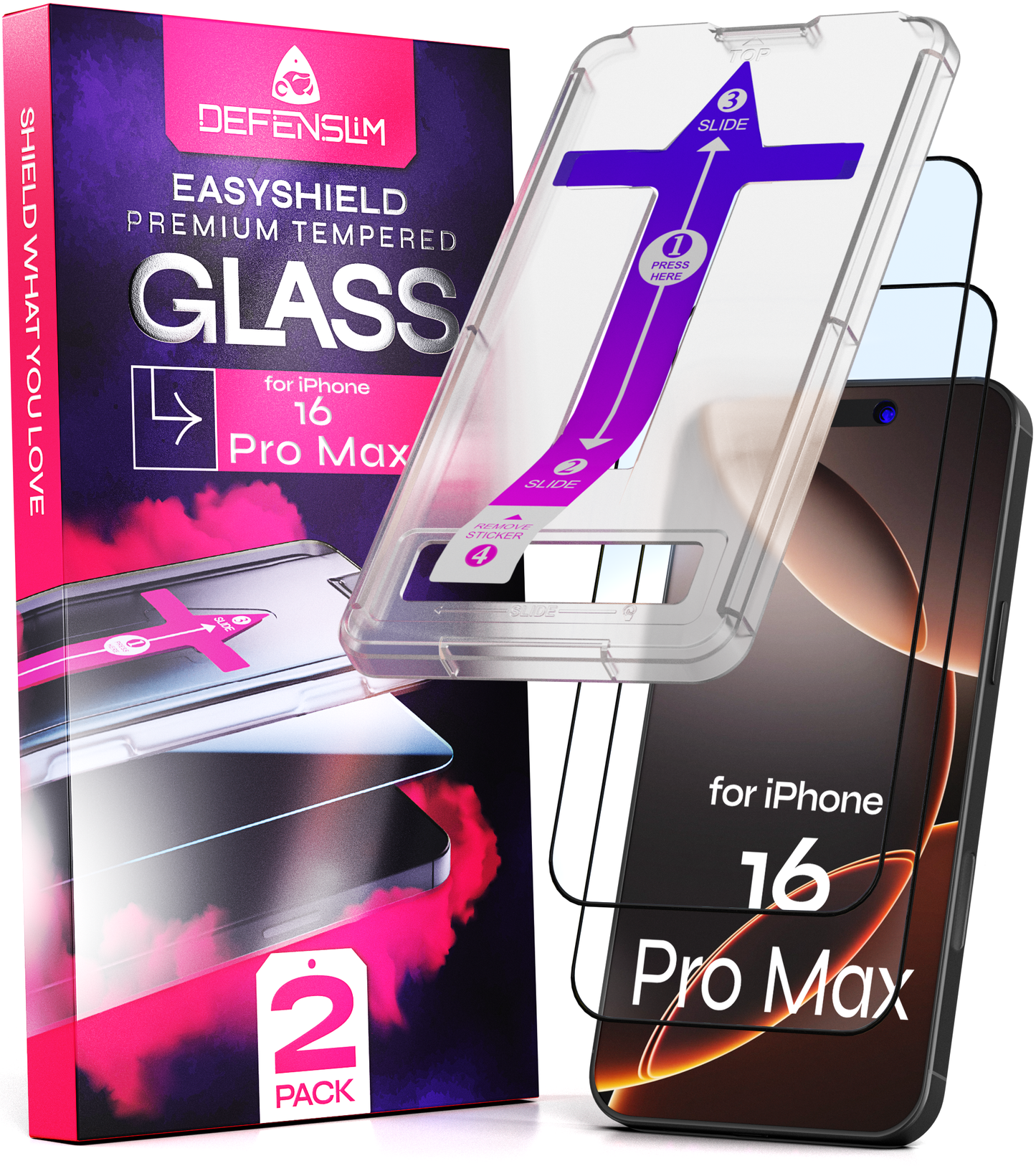 Defenslim iPhone 16 Pro Max Screen Protector [2-Pack] with Easy Auto-Align Install Kit