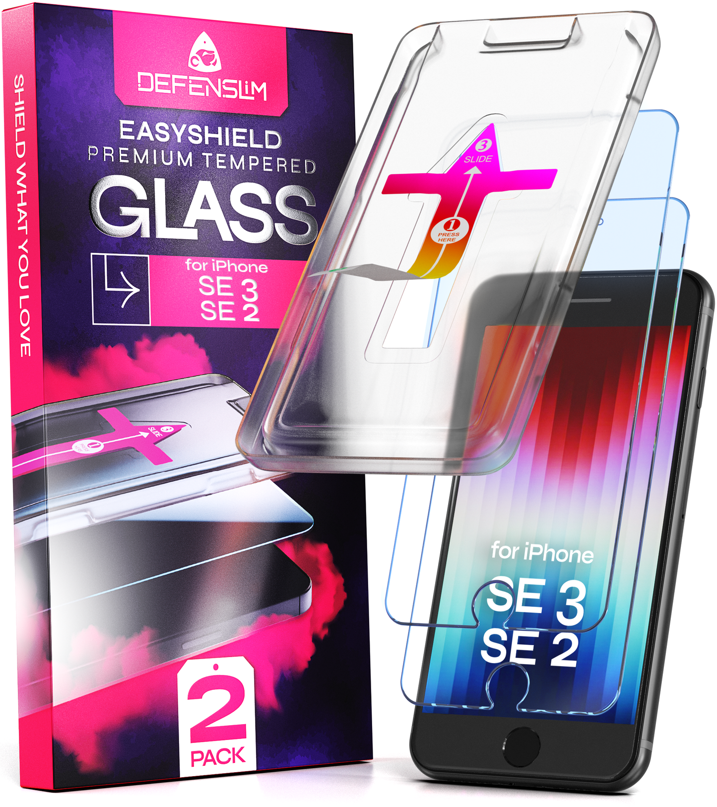 Defenslim iPhone SE 3 / SE 2 (2022/2020) Screen Protector [2-Pack] with Easy Auto-Align Install Kit