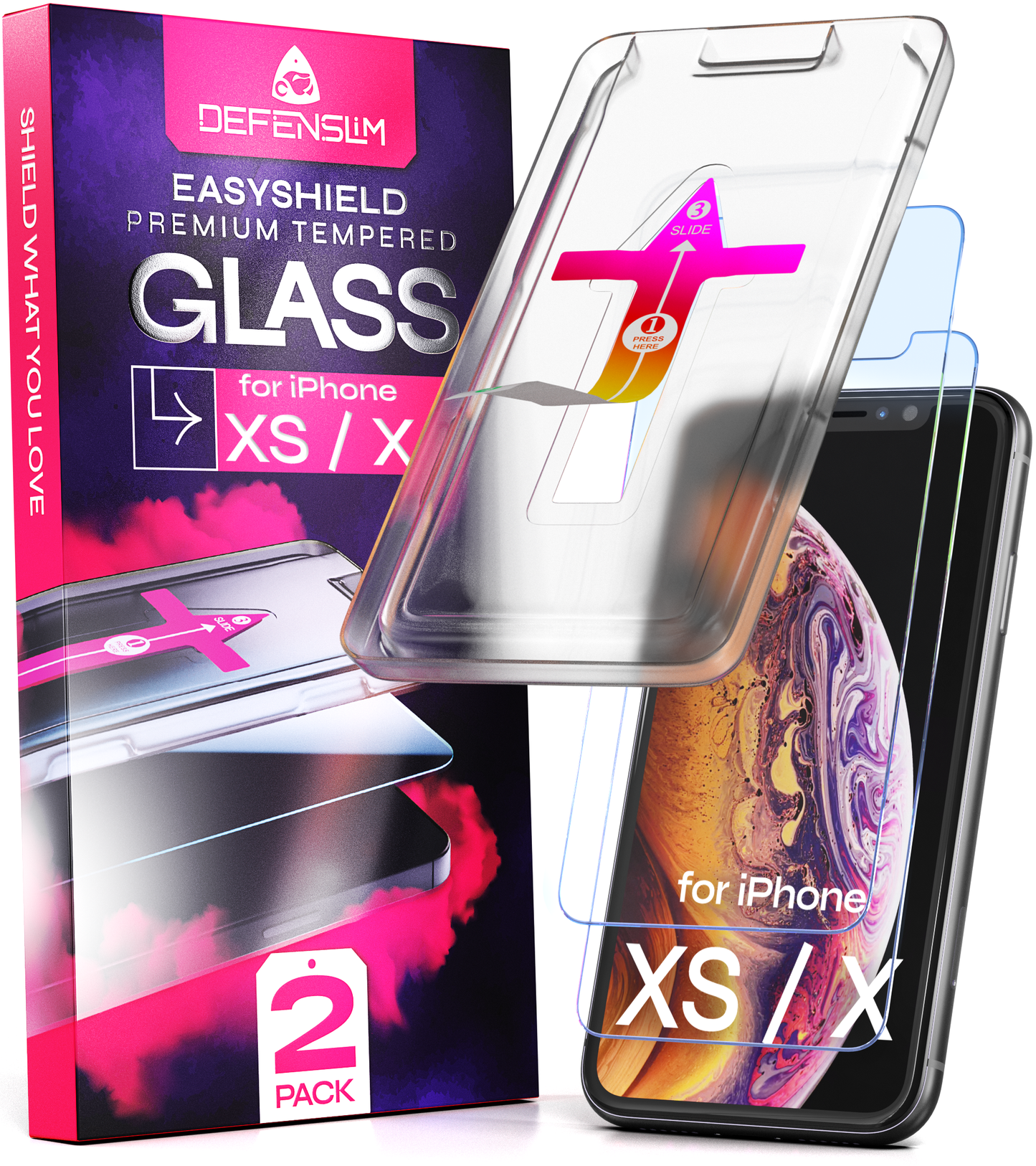 Defenslim iPhone XS Screen Protector [2-Pack] with Easy Auto-Align Install Kit